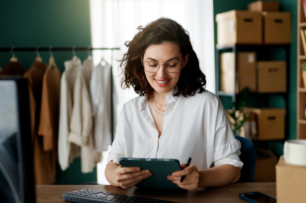 A small business owner working in her studio